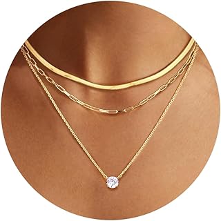 PATISORNA 14K Gold Filled Layered Chain Necklace Set for Women, Trendy Dainty Gold Choker Herringbone Snake Paperclip Chai...