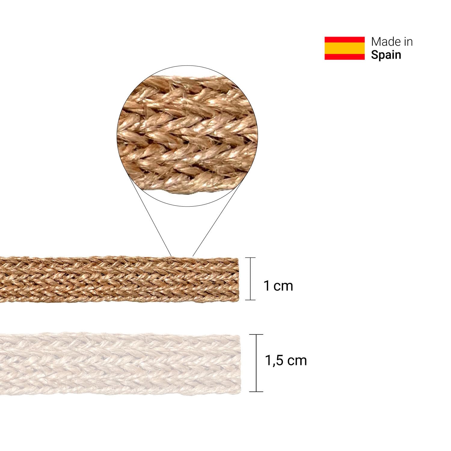 JPOV* Trenza de Yute Multi Mini. Para Asas de Bolsos y Capazos, Manualidades y Decoración. 100% Yute. Ancho 1cm. Pieza de 10m – (Natural)