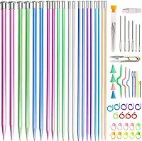 tchrules Conjunto de 64 agulhas de tricô, 20 peças, conjunto de agulhas de tricô de alumínio, coloridas, retas e pontiagudas, tamanho 3-10 mm, 34,8 cm, para tricô feito à mão com acessórios de tricô