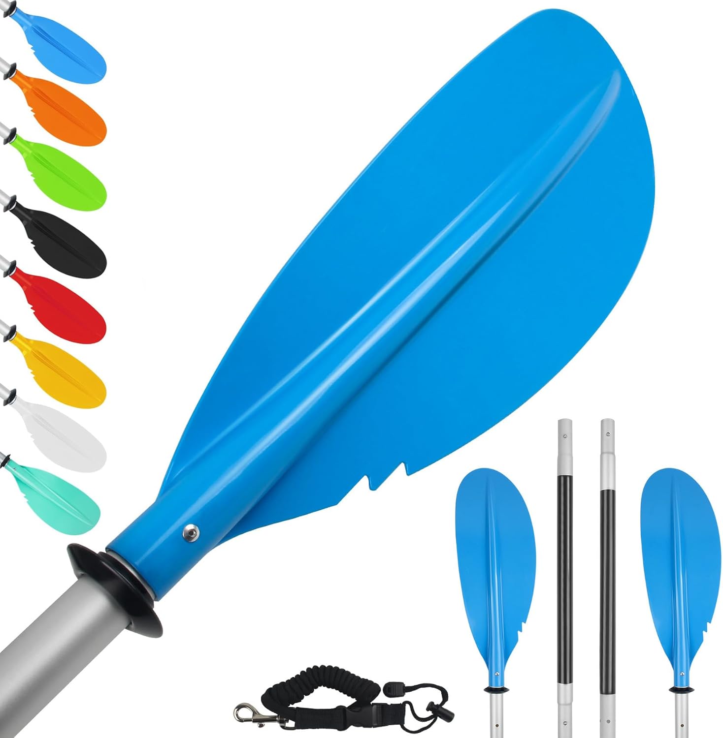 Kayak Paddle,88in 4 Pieces Boat Oars Kayak Paddles,Heavy Duty Aluminum Alloy Shaft Float Lightweight Detachable Adjustable Fishing Kayak Paddle for Adults with Paddle Leash(8 Color ，1Pack,2Pack)