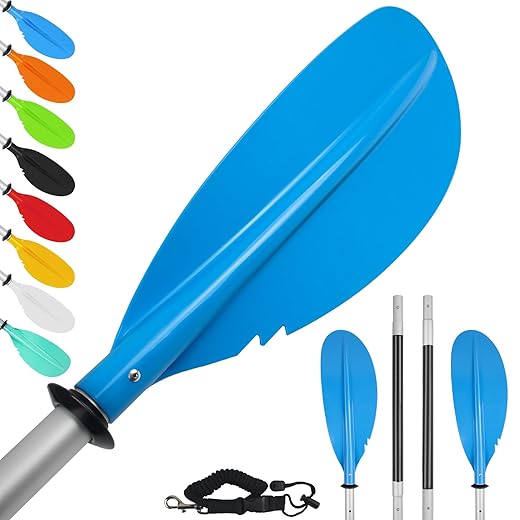 VEITHI Kayak Paddle,88in 4 Pieces Boat Oars Kayak Paddles,Heavy Duty Aluminum Alloy Shaft Float Lightweight Detachable Adjustable Fishing Kayak Paddle for Adults for Adults with Paddle Leash(Black)