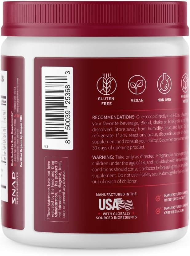 Snap Supplements Heart Beets, Organic Beet Root Powder, Cardiovascular Support Supplement for Men & Women, Beets, Pomegranate, B Vitamins & Red Spinach, Heart Health Support, 30 Servings, Mixed Berry - Image 8