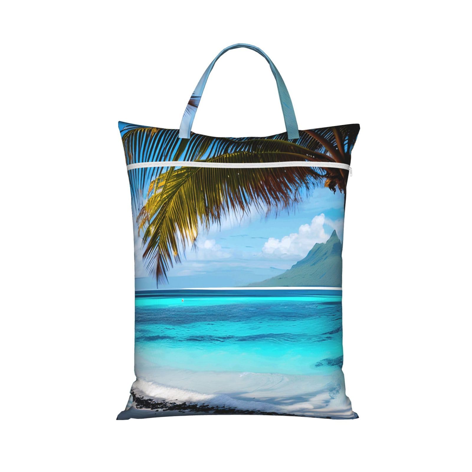 Tahiti Beach Print Travel Laundry Bag Foldable Lightweight Camping Beach Dorm Weekend Getaways