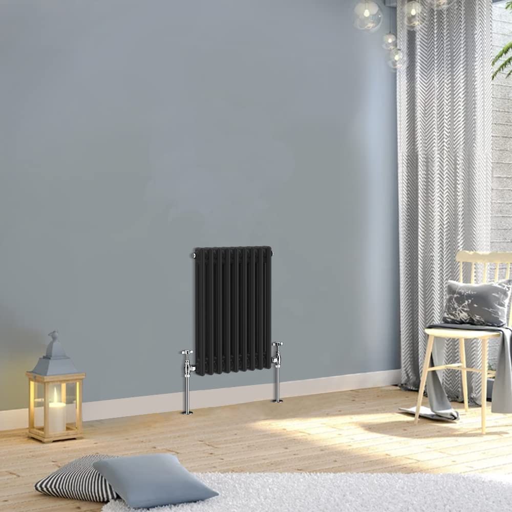 WarmeHaus 600x425mm Horizontal Traditional Double Column Black Cast Iron Style Radiator Central Heating