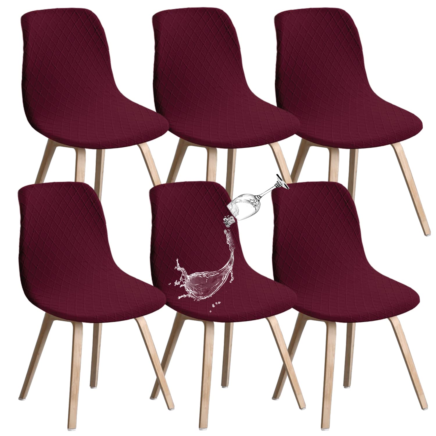 Stuhlhussen 6er Set, Strech Stretch Stuhlbezug mit mittlerer Rückenlehne, abnehmbar waschbar Stuhlschutz für Haus, Küche, Esszimmer, Party, Bankett, Hochzeit, Club, Weinrot
