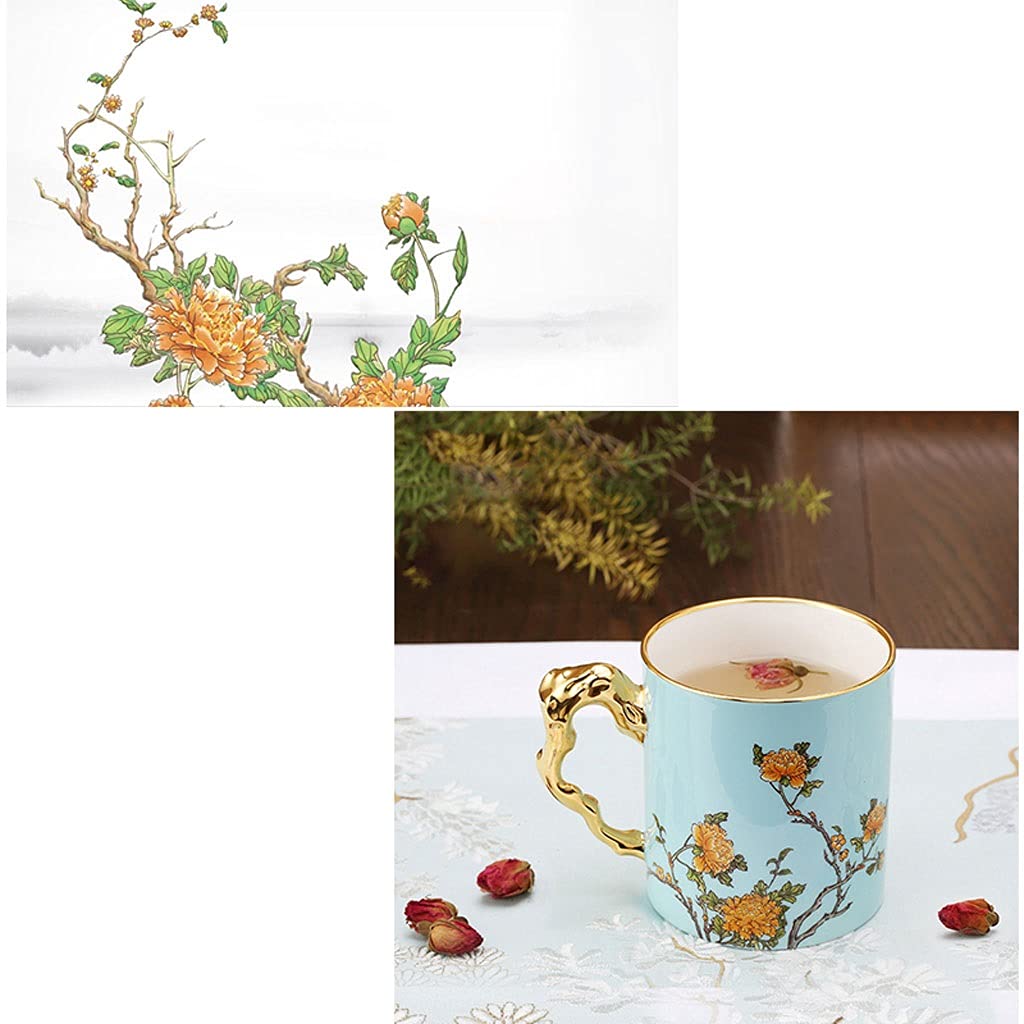 SISWIM Kubek do kawy kubek do kawy, ceramiczny kubek do kawy w stylu chińskim, duży kubek do herbaty do biura i domu kubek do kawy, odpowiednie kubki porcelanowe do mikrofalówki, niebieska filiżanka do herbaty