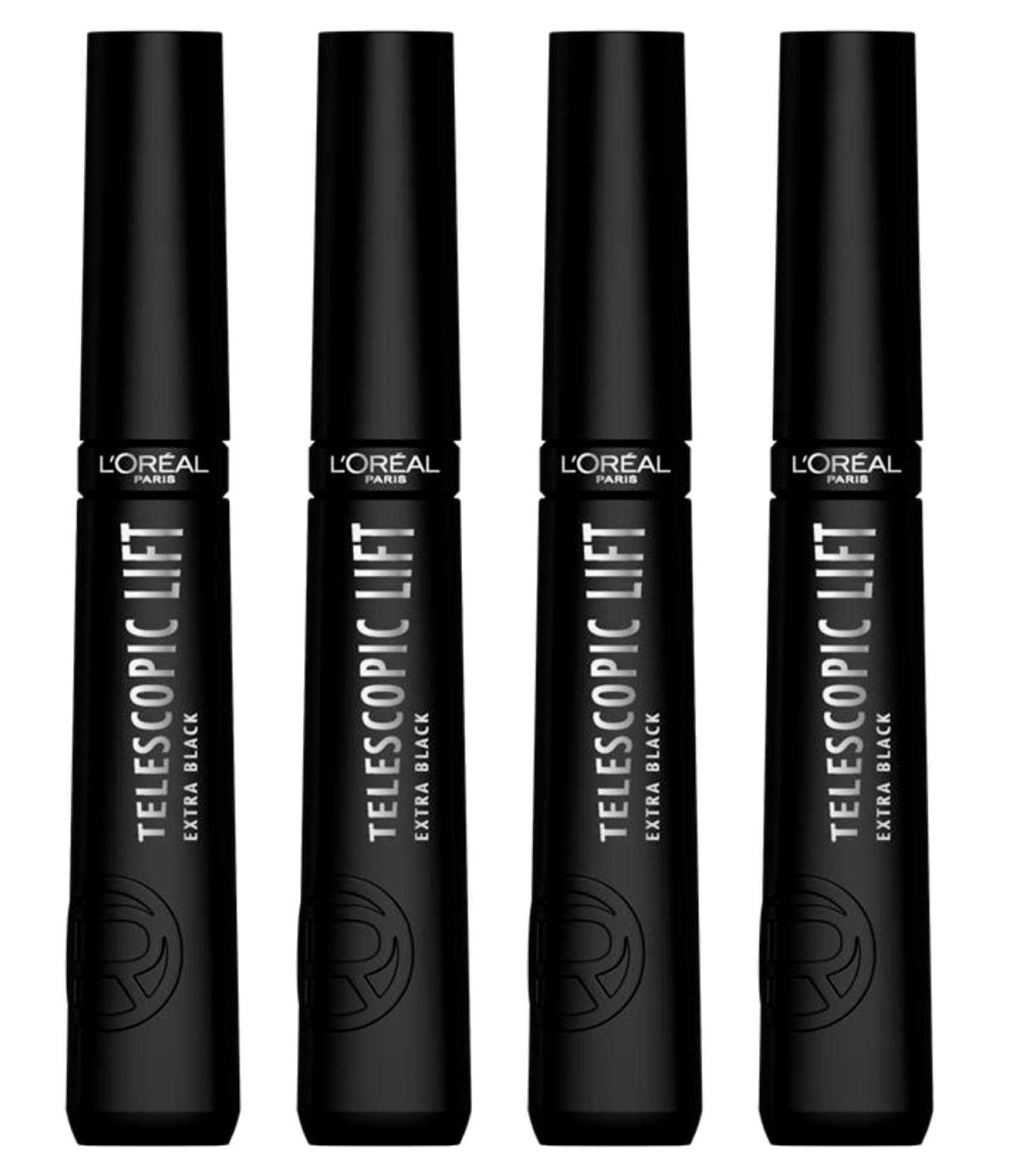 L'Oréal Paris Telescopic Lift Mascara, verlängerend und voluminös, 36 Stunden, Effekt gekräuselte Wimpern, ohne Klumpen, Formel mit Ceramiden, Farbe Extra Schwarz, 4 Kosmetika