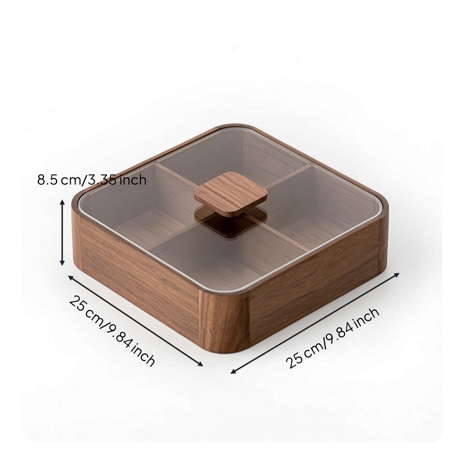 Contenedor de Snacks Caja Organizadora Bote Dispensador Recipiente de con Tapa de Vidrio Templado para Servir Invitados Adecuado para Sala de Estar, Cuatro Compartimentos