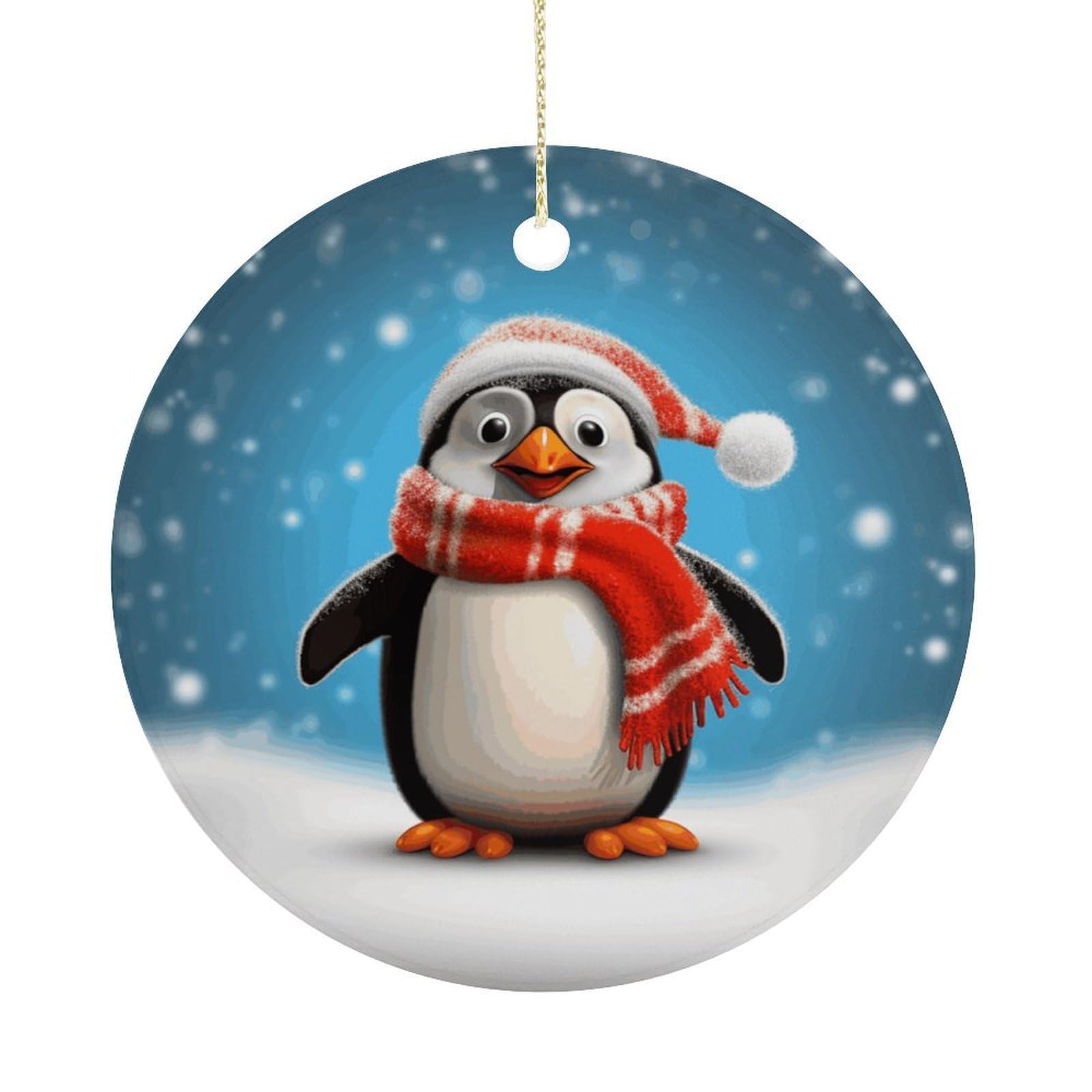 Christmas Funny Penguin Christmas Ornament,Round Ceramic Ornaments Personalized Christmas Tree Ornament for Holiday Porcelain Keepsake Gifts Ideas Home Decor