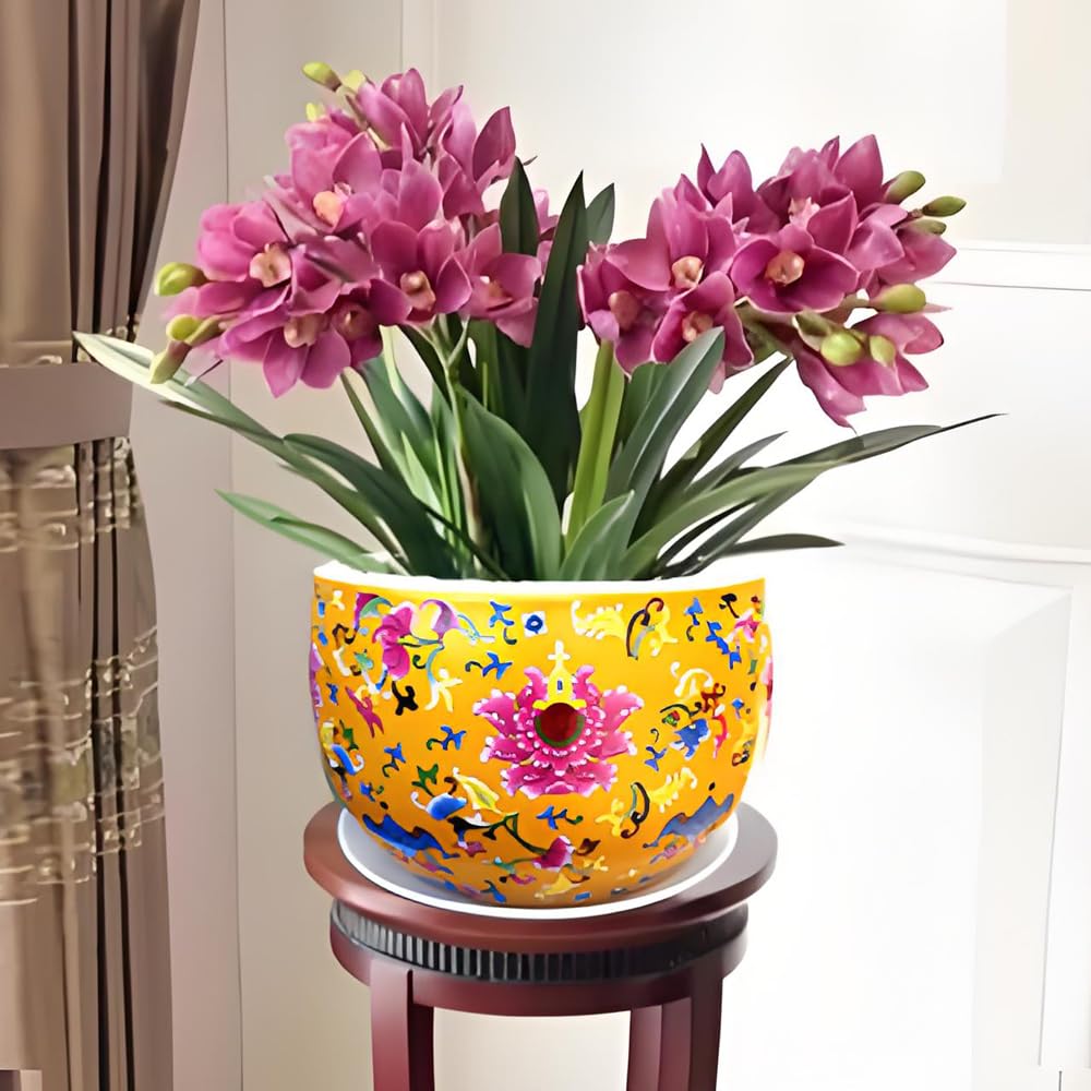 DFGHNBVC Chinoiserie Planter, Cornucopia Flower Pot For Indoor Plants, Oriental Pots For Plants, Oriental Porcelain Chinoiserie Flowerpot, Ceramic Asian Planter,Non-perforated-21cm x 13cm