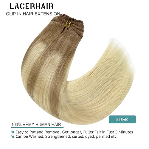 Vista 117 de Lacer Extensiones de cabello humano con clip, de doble trama, cabello brasileño de cabeza completa, color negro azabache, extensiones de cabello