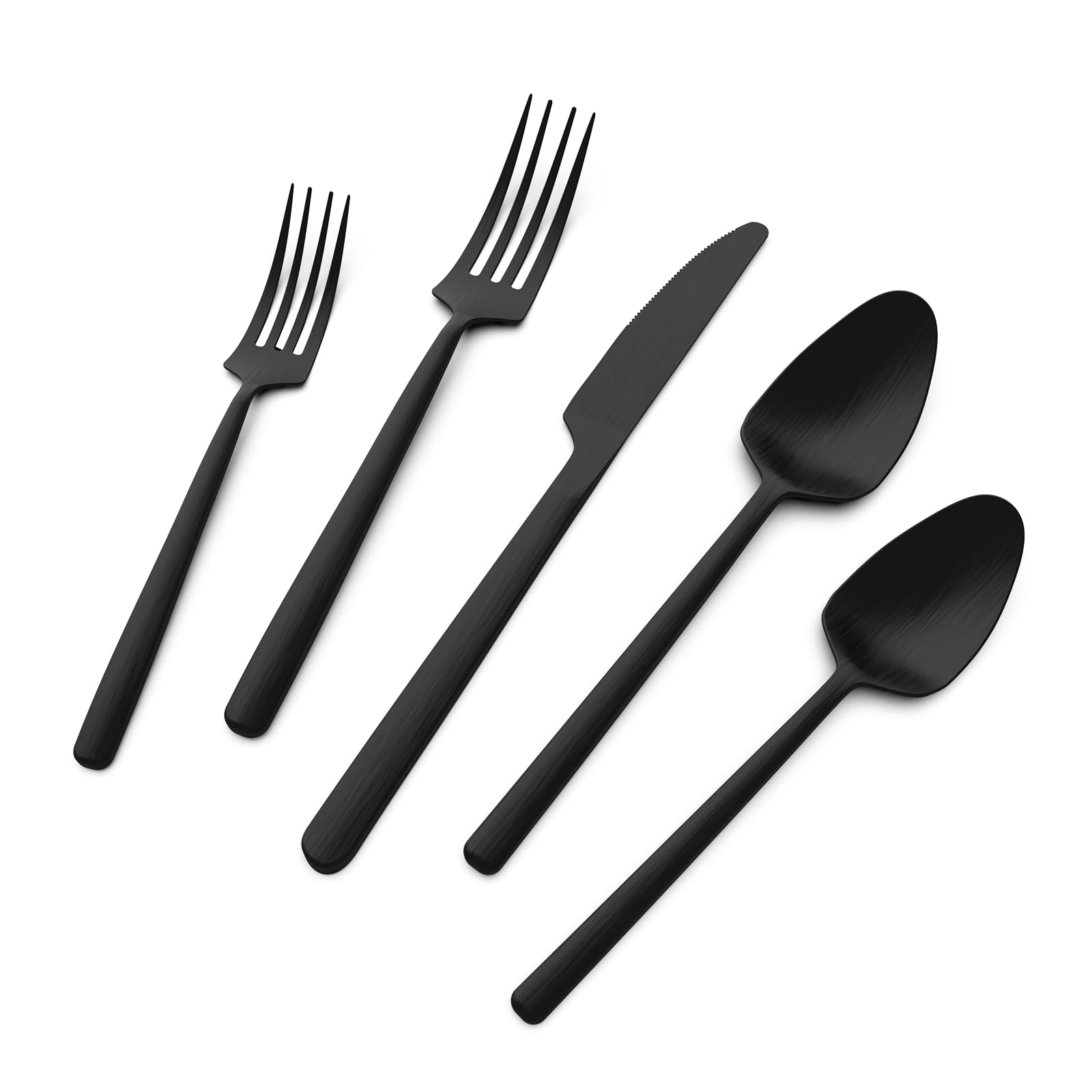 Oval Matte Black 20-Piece Silverware Set, Stainless Steel Flatware Set with American Design, Modern Cutlery Set, Service for 4, Dishwasher Safe
