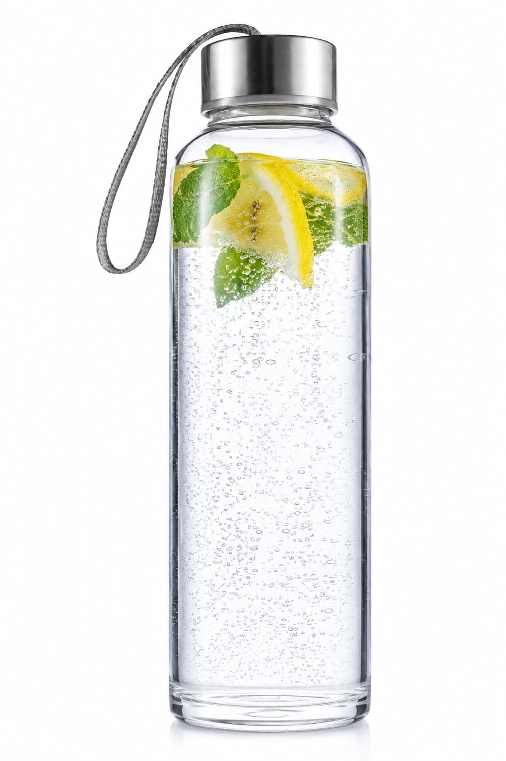HTUK Glass Water Bottle with Carrying Loop 500ml Clear