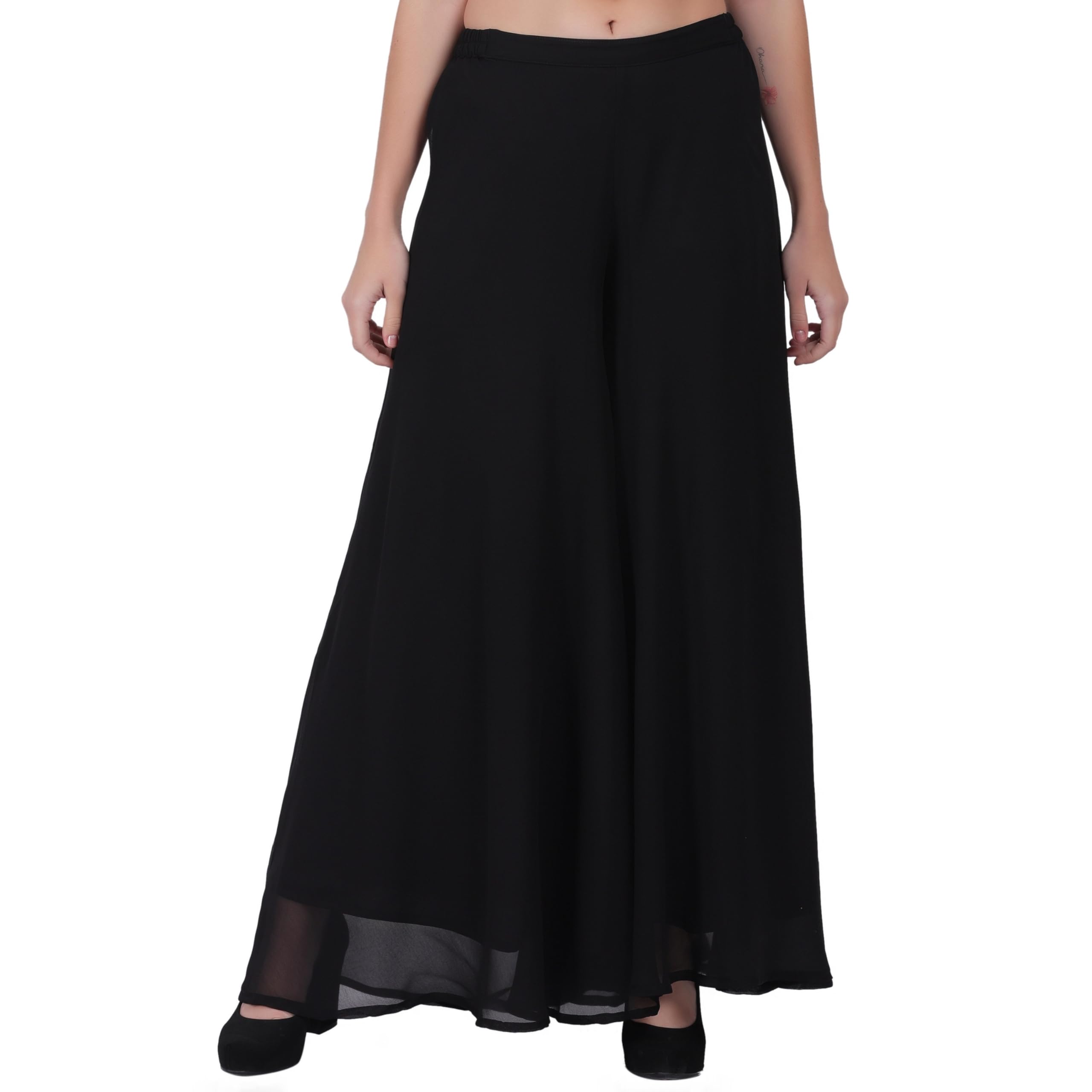 first arrival for Women's Flowy Solid Palazzo Pants, Wide-Leg Chiffon Stylish Casual-picture-14
