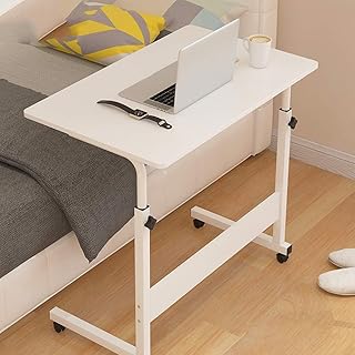 Standing Desk, Laptop Desk, Stand Height Adjustable Computer Desk Wheel, Portable Side Table for Bed Sofa 80*40cm White