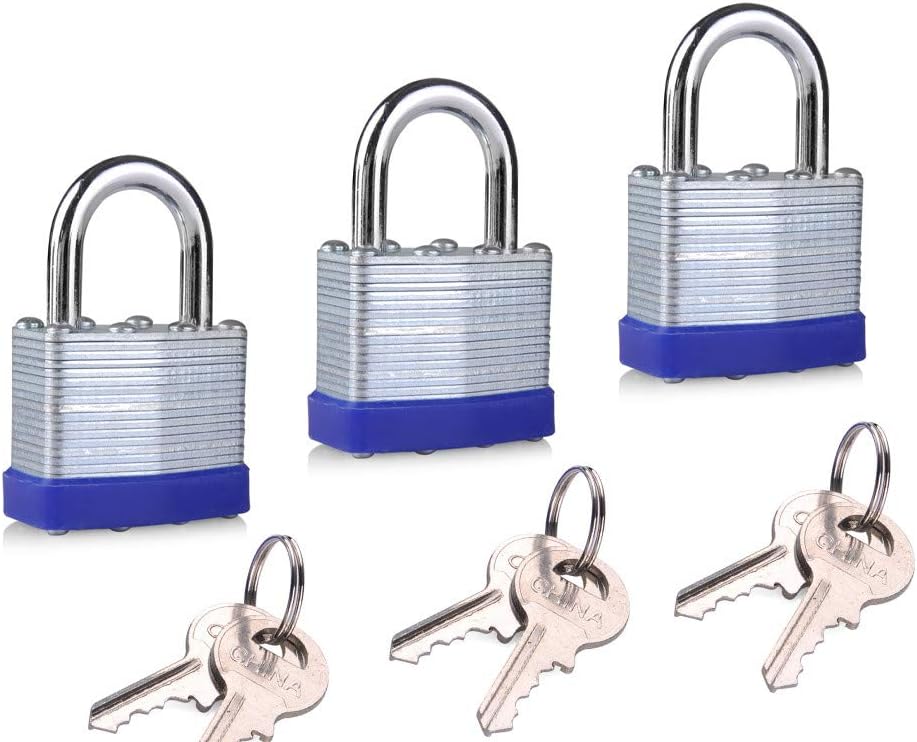 Keyed Alike Laminated Steel Padlock 1-9/16-inch(40mm) Pin Tumbler Padlock with Hardened Short Shackle with 2Steel Keys of Padlock 3packs
