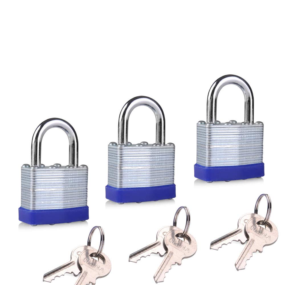 Keyed Alike Laminated Steel Padlock 1-9/16-inch(40mm) Pin Tumbler Padlock with Hardened Short Shackle with 2Steel Keys of Padlock 3packs