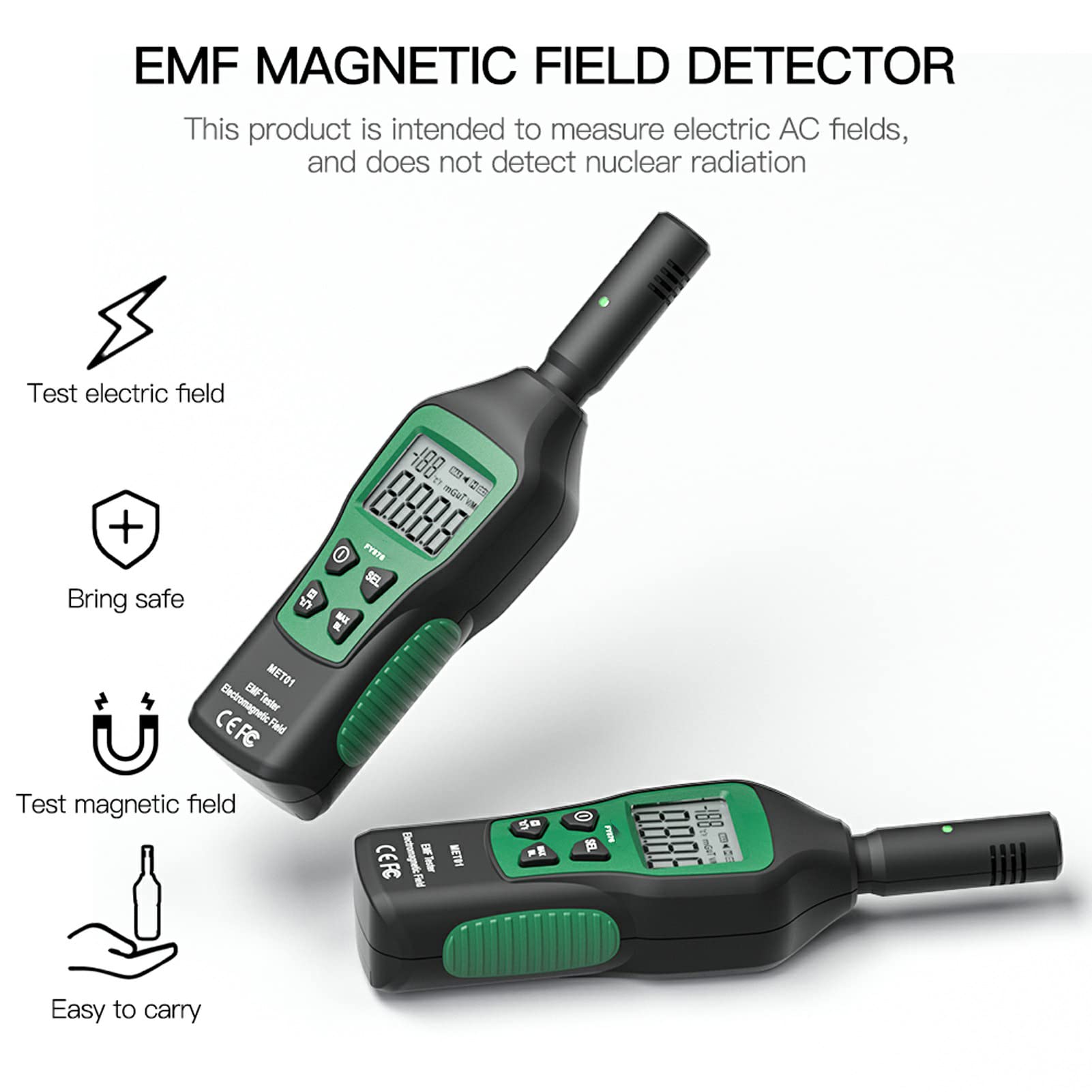 3 in 1 misuratore EMF portatile, rivelatore digitale di radiazione campo elettromagnetico, rivelatore radiazione campo elettromagnetico 5Hz-3500MHz, contatore di dosimetro del rivelatore EMF