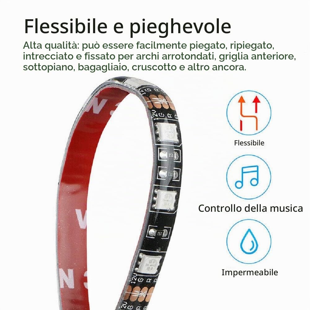 Sunwan - Set di 4 strisce luminose per auto, kit di illuminazione d’atmosfera per esterni (2 x 90 cm + 2 x 120 cm), controllo tramite app