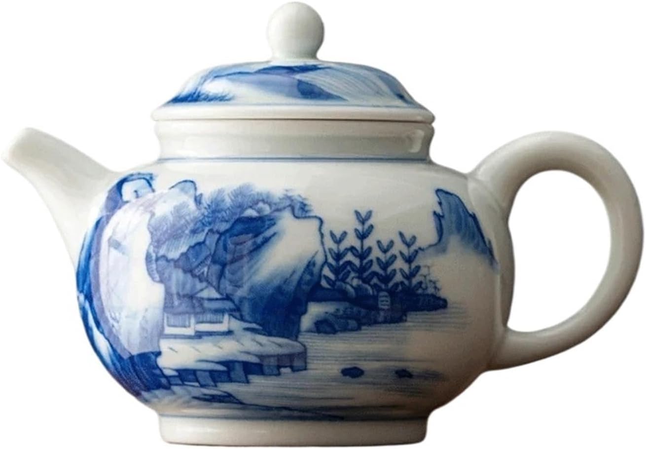 Retro Porcelain Teapots Handmade Ceramic Kettle Travel Portable Tea Pot Chinese Tea Set Drinkware (Blue 15.5 * 10cm)