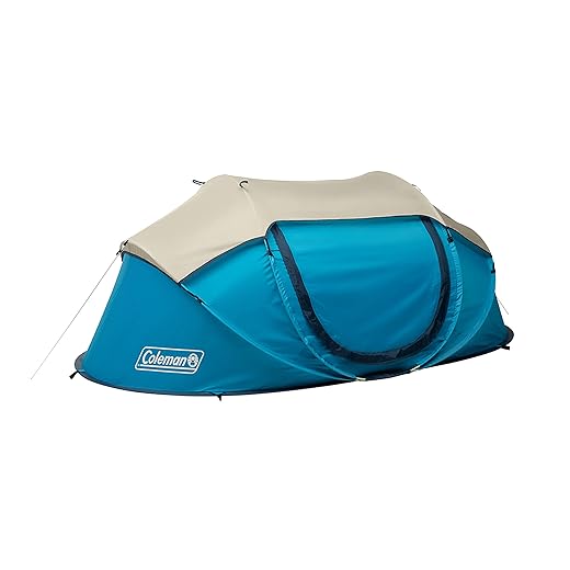 Coleman Pop-Up Camping Tent with Instant Setup, 2/4 Person Tent Sets Up in 10 Seconds, Includes Pre-Assembled Poles, Adjustable Rainfly, and Taped Floor Seams