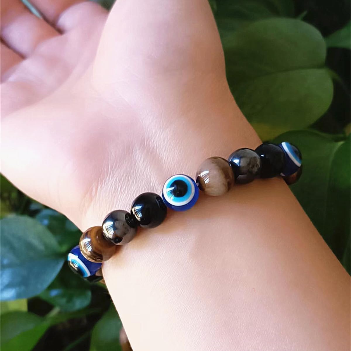 Evil Eye with Hematite Black Obsidian Tiger Eye Stone Triple Protection Bracelets for Men Women, Crystal Jewelry Stone Bracelets Bring Luck and Prosperity and Happiness - Image 3