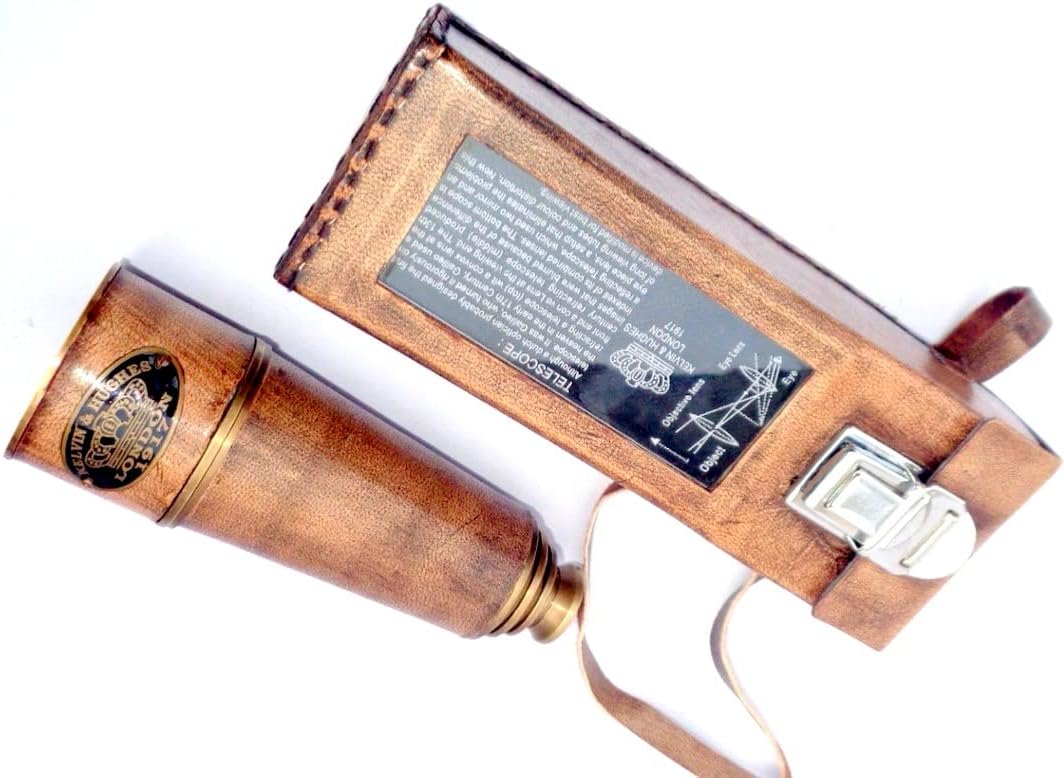 Antique Personalized Brass Leather Telescope Custom Engraved Size - 20 inches with Leather Box Glass Case