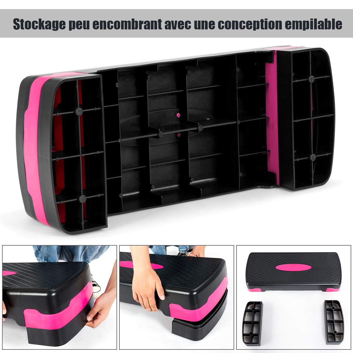 COSTWAY Aérobic Step Fitness Réglable en Hauteur 2 Niveaux 10/15CM avec Surface Antidérapant Capacité de Poids 250KG pour Maison/Gym Exercice/Bureau