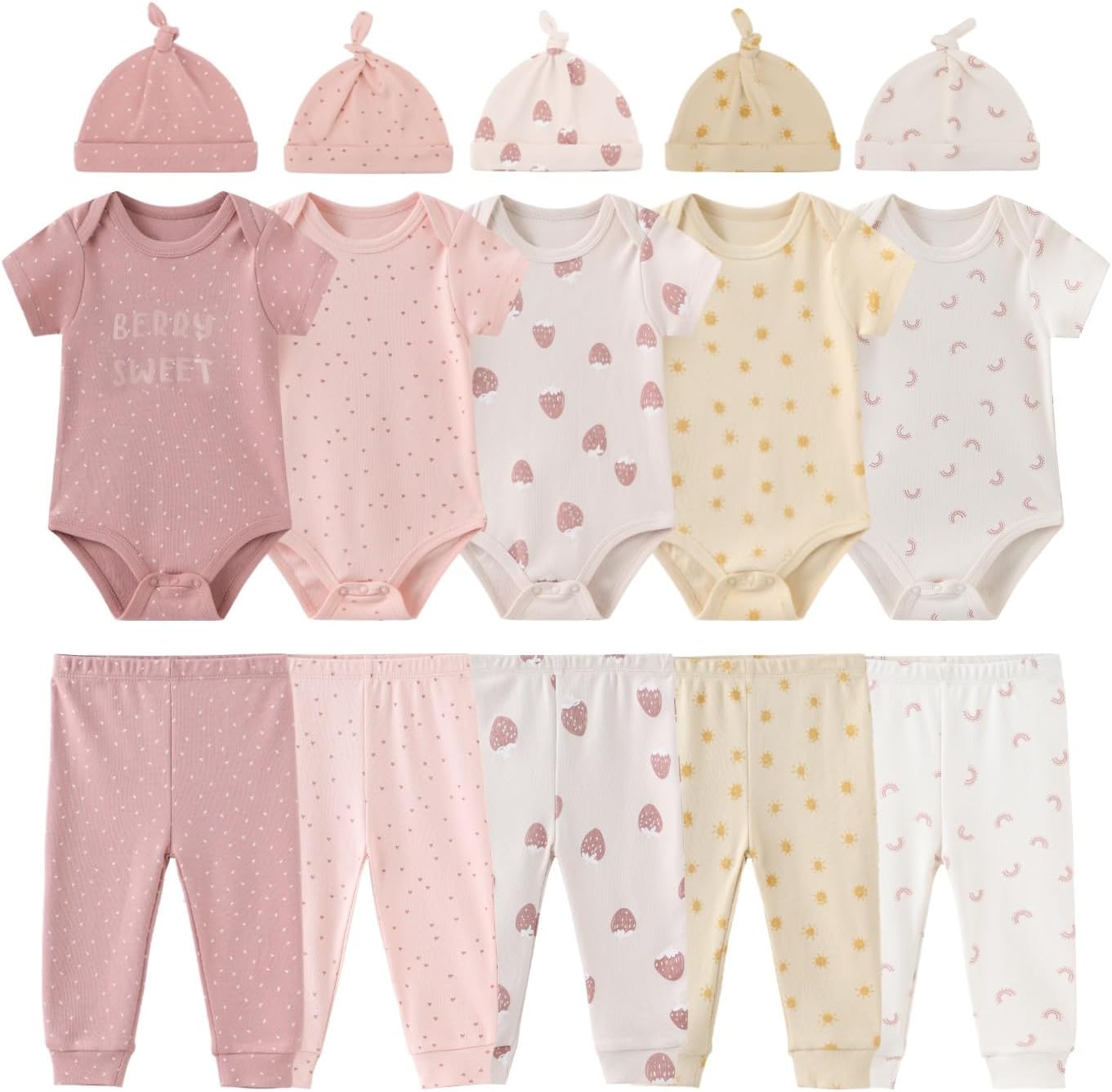 0-12 Months Unisex Baby Pants Sets New born Bodysuit and Hats 15 Pack Boy Girl Infant Comfort Outfit Clothes