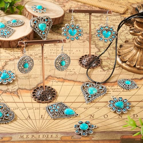 PH PandaHall PandaHall 10pcs Tibetan Style Turquoise Connector Link Charms Heart Oval Flower Retro Charms Pendants for Earrings Necklaces Jewelry Making - Image 2