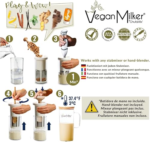 Miniatura 3 de Mulsi Soul multifunctional strainer filter  homemade vegetable milk, burmese tofu, etc. Maximum emulsion with interchangeable discs. 1 litre in 1