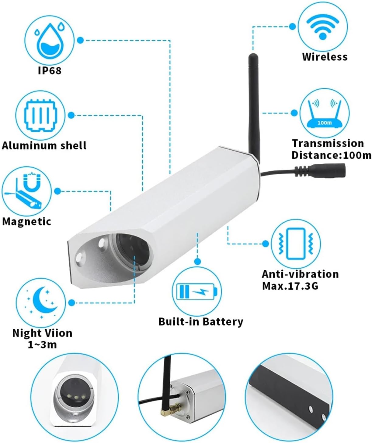 Wireless Forklift Camera System Magnetic Battery Laser Guide 7" Monitor Split Screen Kit Rear View Cam for Warehouse Lift Truck