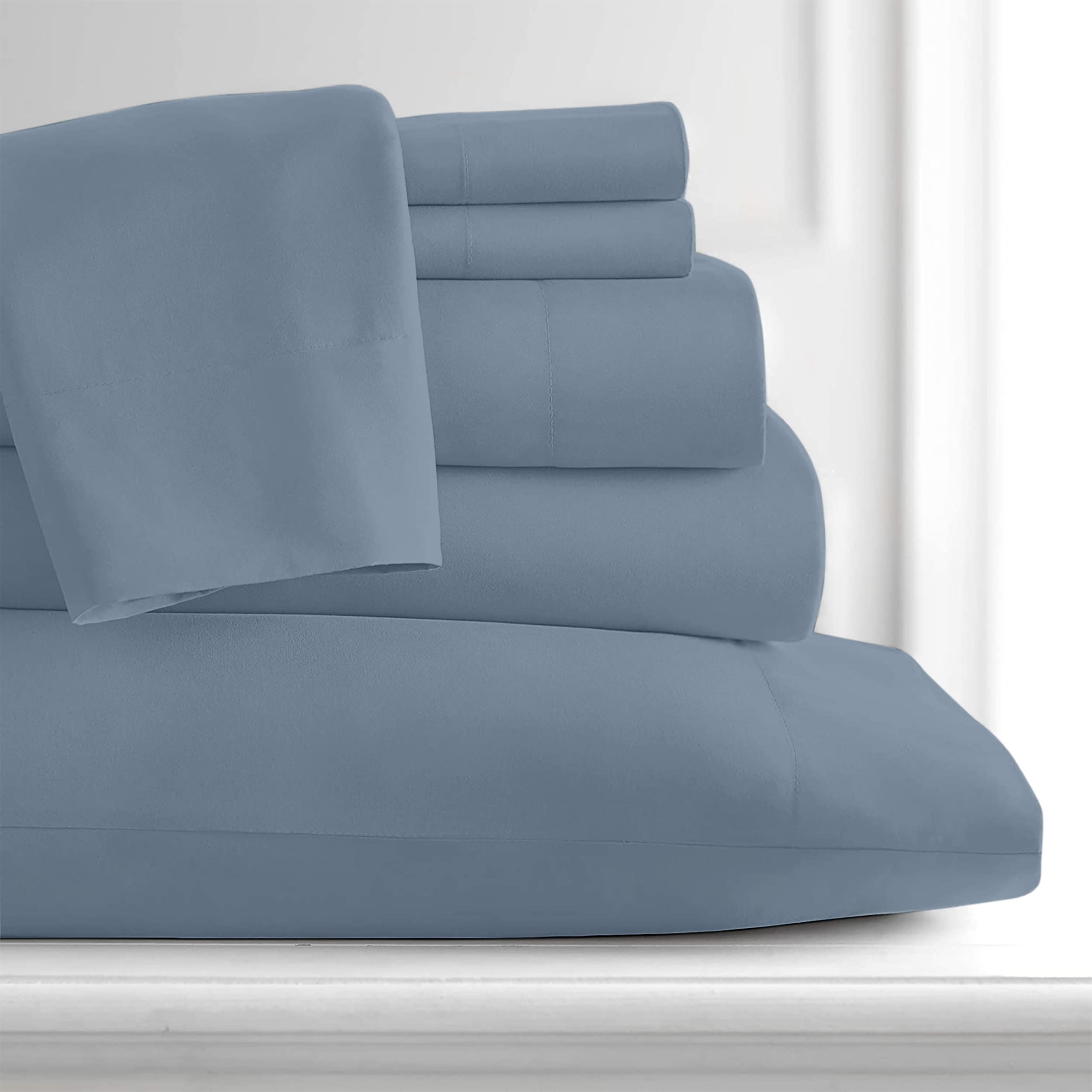 Raymond Waites 4 Piece Sheet Set, Cotton Rich, 400-Thread Count, Dusty Blue, Full Sheet Set