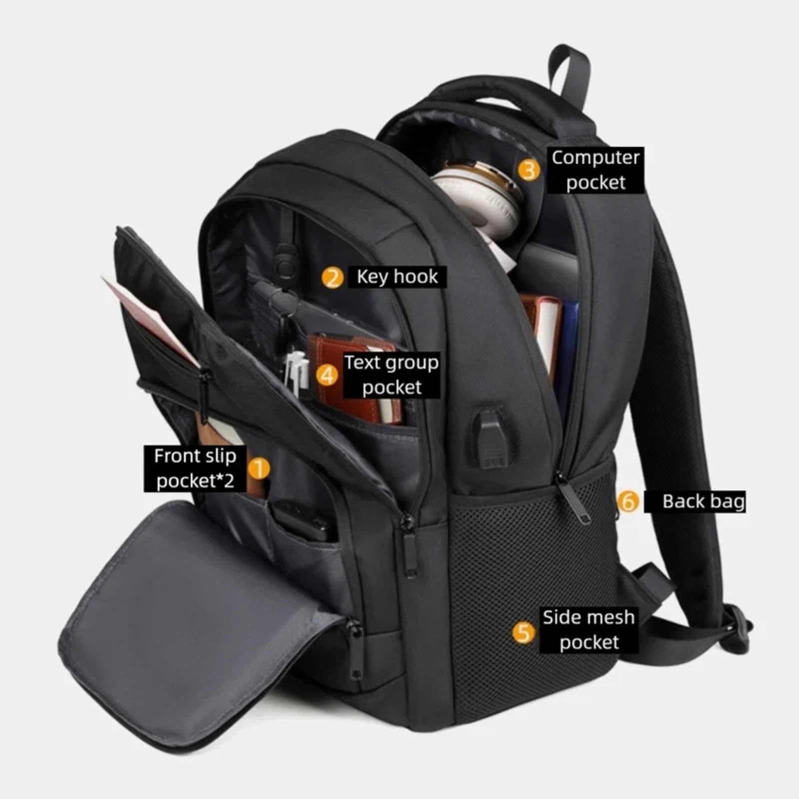 Zaino Da Uomo In Nylon Nero con Logo Personalizzato, Capiente, Semplice e Casual, Ideale per Il Computer Color1