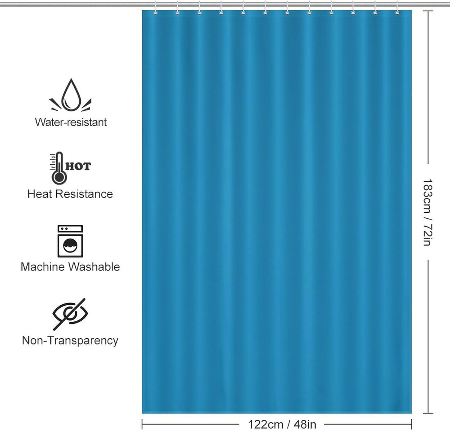 Shower Curtain Liner Set, Ocean Blue (Solid Color) Waterproof Washable Fabric Shower Curtain for Bathroom Bathtub Decor 48 x 72inch