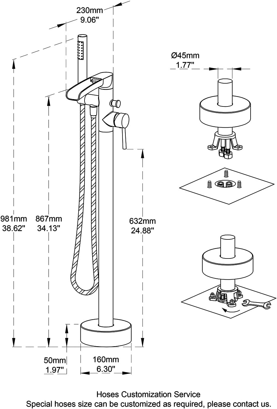 Oil Rubbed Bronze Freestanding Tub Filler with Hand Shower