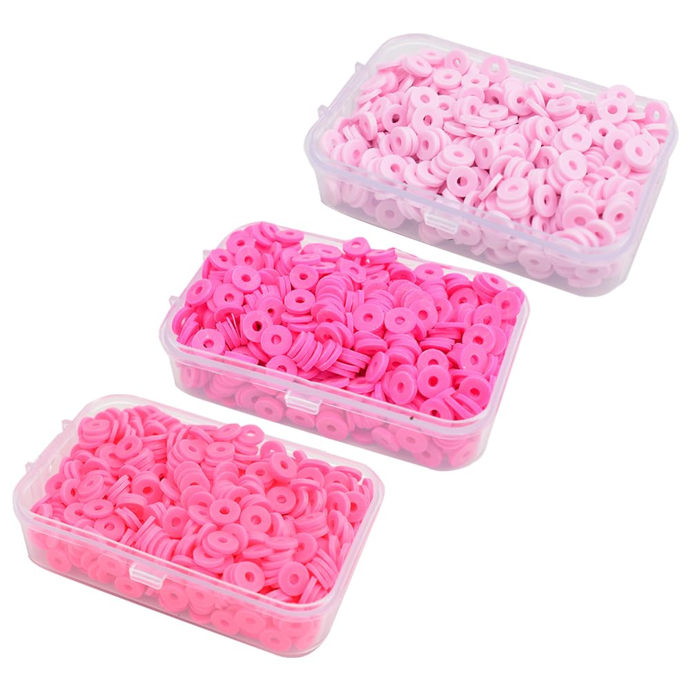 JIHUOO 1500 Pcs 6mm Pink Polymer Clay Round Beads for Jewelry Making