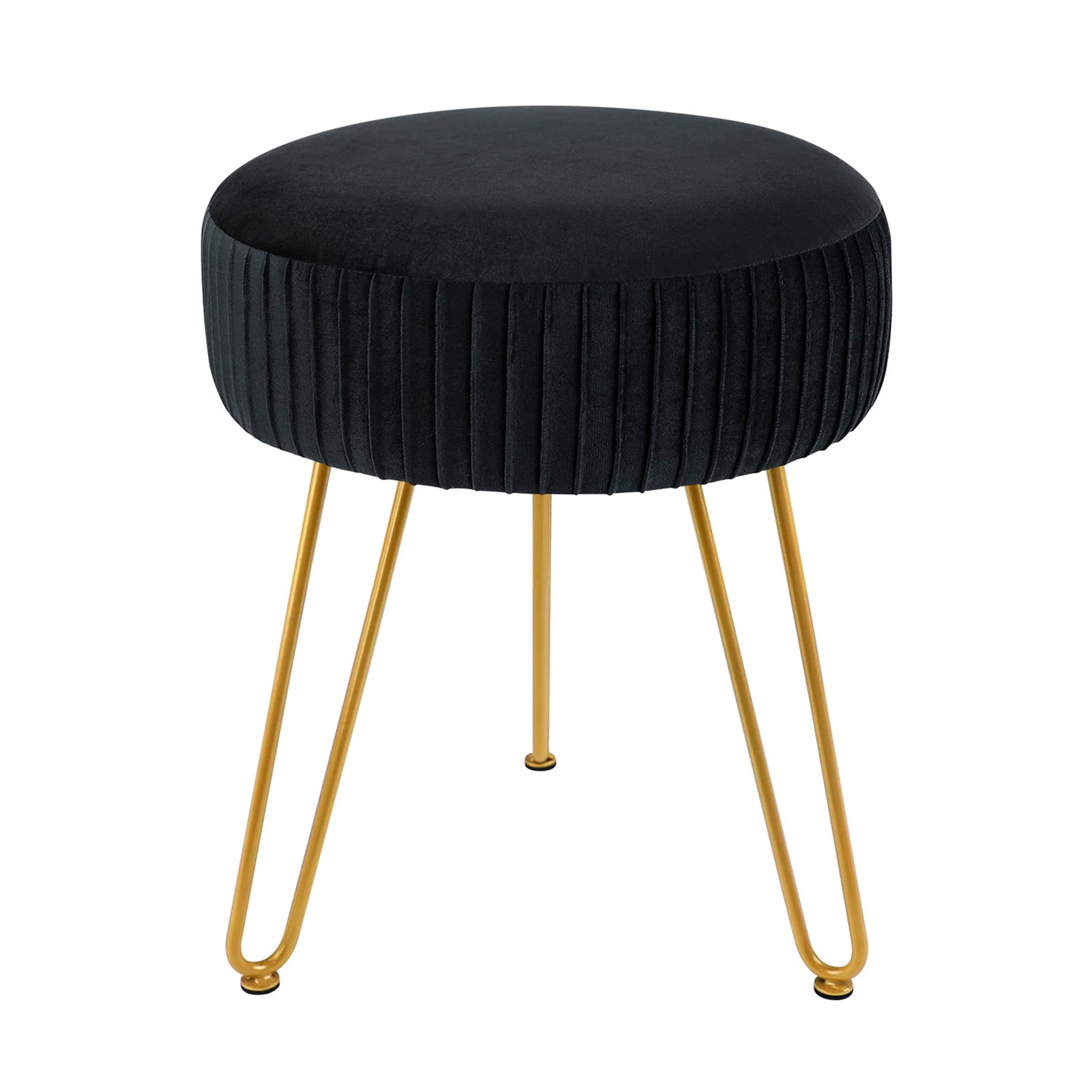 Taburete de maquillaje con patas doradas de tocador redondo plisado