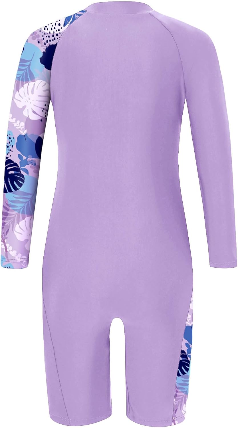 Girls One Piece Rash Guard Swimsuit Long Sleeve Swimsuits with Zipper Patchwork Beach Bathing Suit for Kids 4-13 Years - Image 4