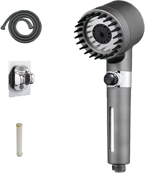 Filtered Shower Head with Handheld, High Pressure Water Flow Ion Drops Showerhead, Multiple Spray Modes, Detachable One-button Water Stop with Stainless Steel Hose, Bracket, Replacement Filter