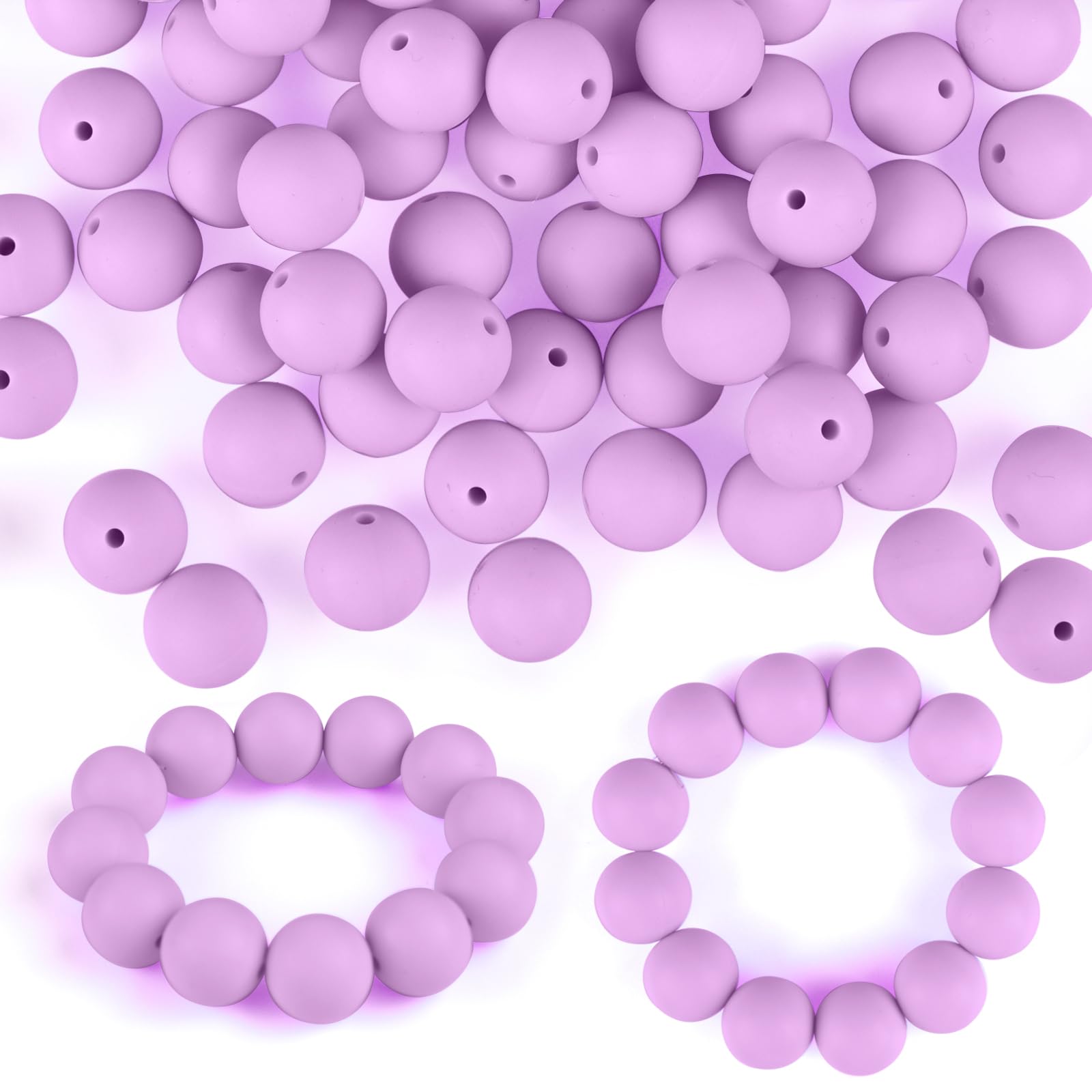 ASTARON 100 Pcs 15mm Silicone Beads for Keychain Making Taro Purple Round Rubber Beads for Bracelets Beadable Pens Decorations Crafts Making Party Favours Supplies