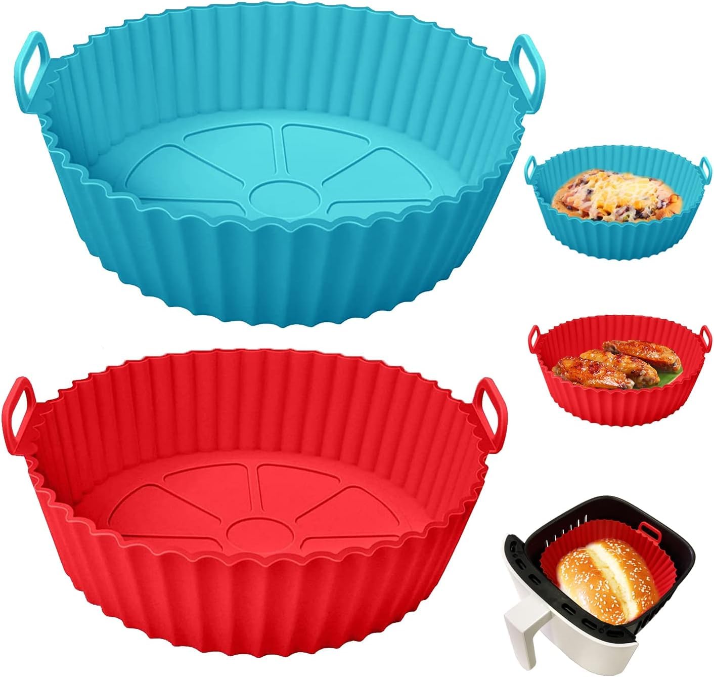 Konquer TimeS Silicone Air Fryer Liners, Air Fryer Silicone Basket Non-Stick Safe & Easy to Clean,Reusable.(Top: 8inch, Bottom: 6.75inch) Multicolor (8 inch, 2) Konquer TimeS Silicone Air Fryer Liners, Air Fryer Silicone Basket Non-Stick Safe & Easy to Clean,Reusable.(Top: 8inch, Bottom: 6.75inch) Multicolor (8 inch, 2)