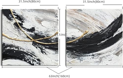 Miniatura 7 de YESTGE Pintura al óleo 100% pintada a mano, lienzo mural de pared para dormitorio, pintura abstracta en blanco y negro, arte de vida 31.5 x 31.5