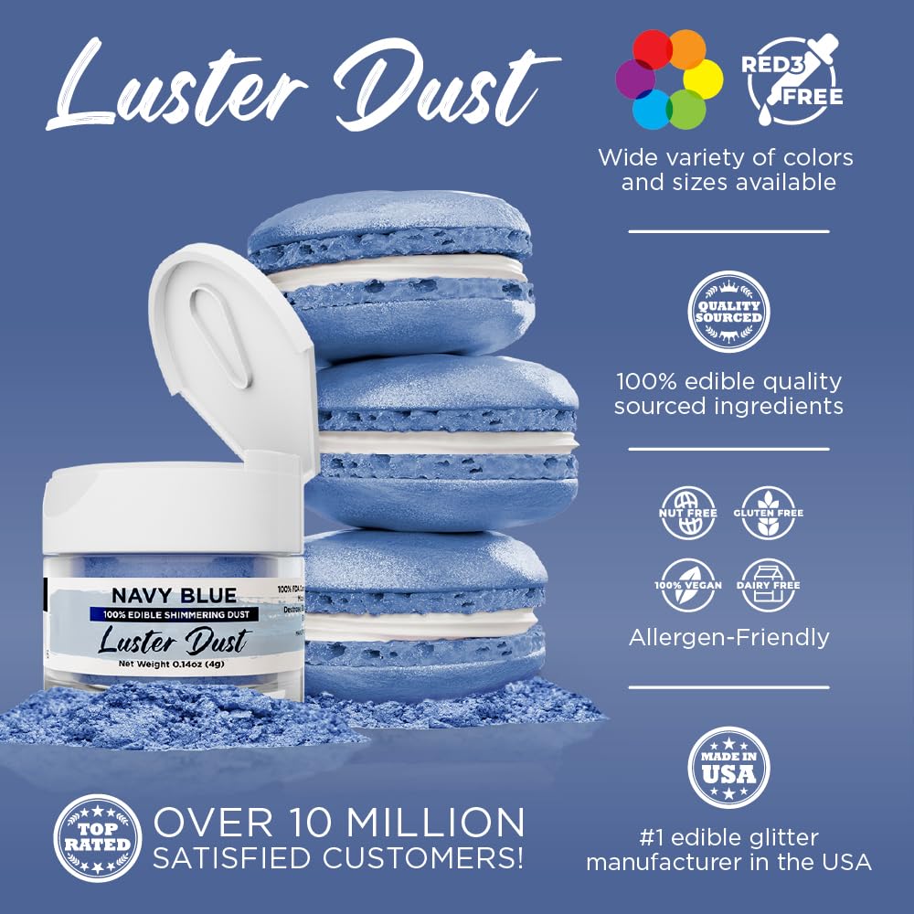 Luster Dust - granatowy (4 g 1 x słoik) | Jadalny wegański kurz i farba do dekorowania ciast, lodów, deserów, koktajli i napojów od Bakell
