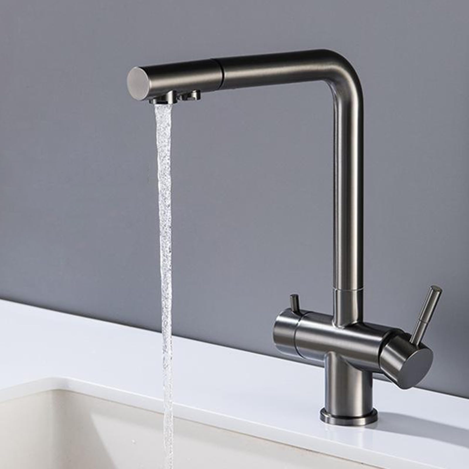 Grifo de Cocina Osmosis 3 Vias Extraible Gris Grifo Osmosis 3 Vias Giratorio Acero Inoxidable-Gris