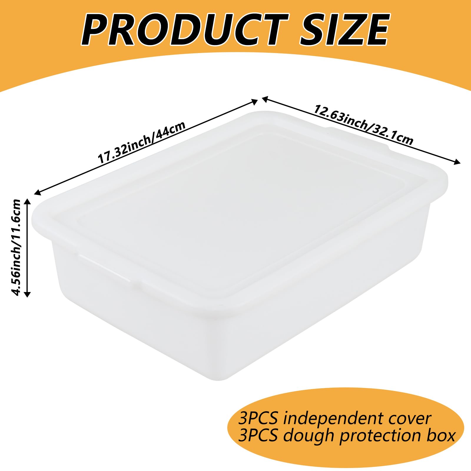 Confezione da 3 scatole per impasto per pizza da 13 l, impilabili, con coperchio, per cucina, ristorante, bianco