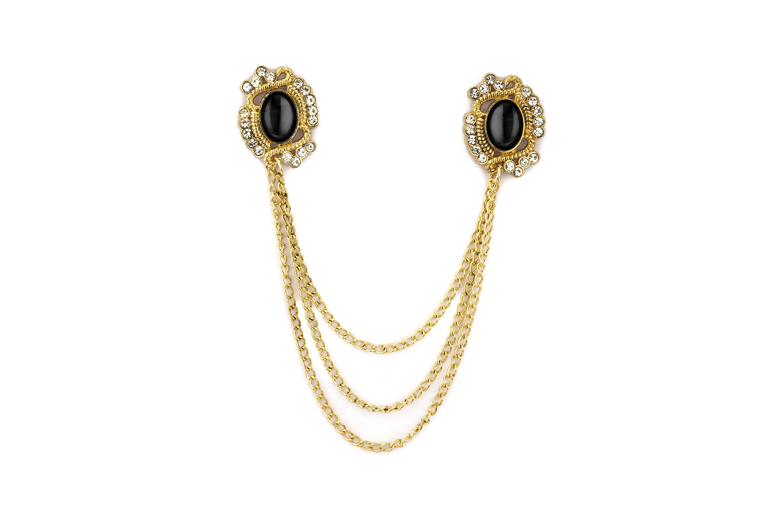 KnighthoodFormal Green Stones With Gold Sngraving Stones And Hanging Tassel Chain Collar Pin Brooch, Suit Stud, Shirt Studs, Lapel Pin Accessories for Men Women