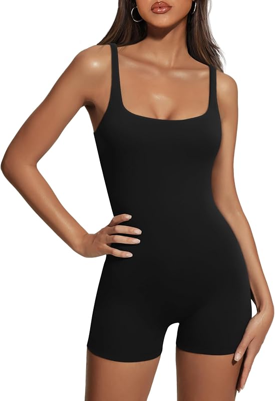 AUTOMET Womens Flattering Shaping Jumpsuit Romper for Summer 2026 Black M