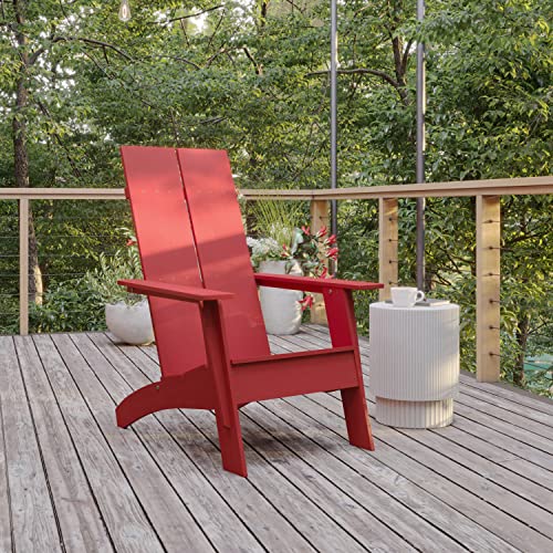 Flash Furniture Sawyer Modern Commercial 2-Slat Back Adirondack Chair - Red Commercial All-Weather Poly Resin Lounge Chair #TOP12