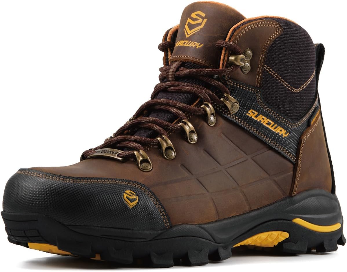 SUREWAY Men's Waterproof Steel/Soft Toe 6" Work Boot, Slip Resistant Leather Ankle Safety Boot for Construction,Roofing & Hunting,Comfort & Durability